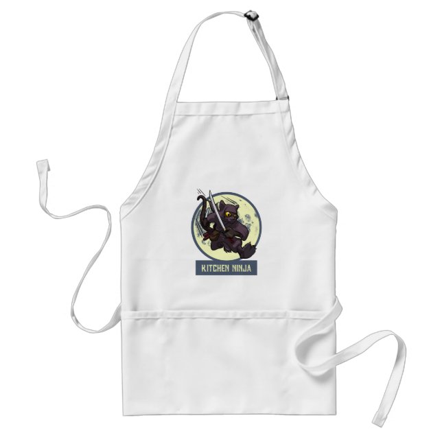 Delantal Arte de Gato Negro Saltarín Chef Ninja (Frente)