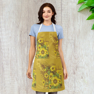 Delantal Arte de girasol grunge negrita floral amarilla rús