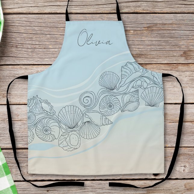 Delantal Arte de línea de conchas marinas costeras (Subido por el creador)