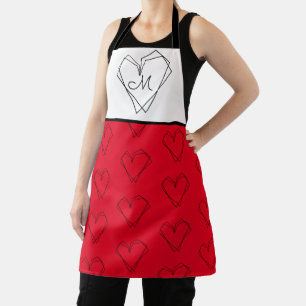Delantal Arte de línea de corazón de patrón negro blanco ro