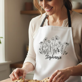Delantal Arte de línea de flores silvestres caprichosas