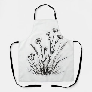 Delantal Arte de línea de margaritas de pradera de flores s