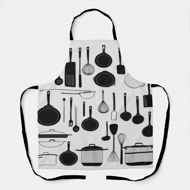 Delantal Arte de líneas depuradas que representa utensilios (Anverso)