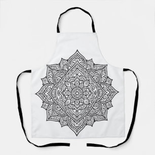 Delantal Arte de Mandala de Línea Negra Intrincada