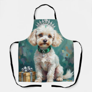 Delantal Arte de Navidad de Princesa Caniche Blanca Glamuro