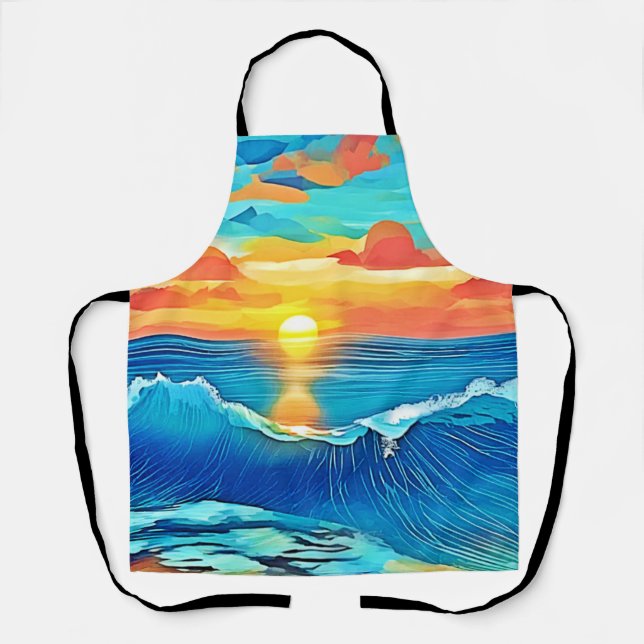 Delantal Arte de olas de sol oceánico (Anverso)