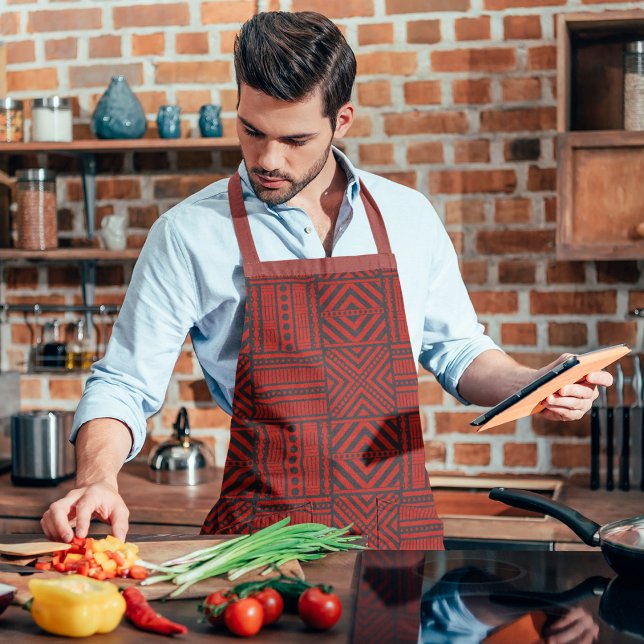 Delantal Arte de patrones tribales rojos (Apron)