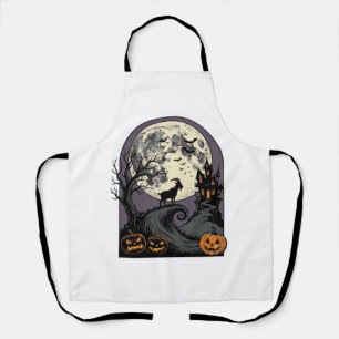 Delantal Arte de Silueta de Halloween Vintage Cabra Embruja