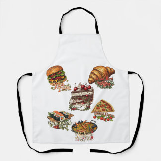 Delantal Arte divertido de comida con cita en blanco