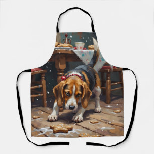 Delantal Arte divertido de Navidad con perro Beagle rastrea