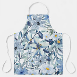 Delantal Arte floral acuarela de flores azules