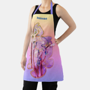 Delantal Arte floral de irisis azules alterado personalizad