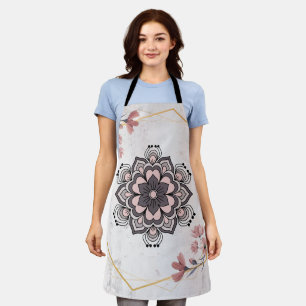 Delantal Arte floral de Rangoli, armonía rosa y gris relaja