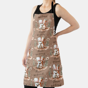 Delantal Arte floral de vacas lindas amigas abrazándose