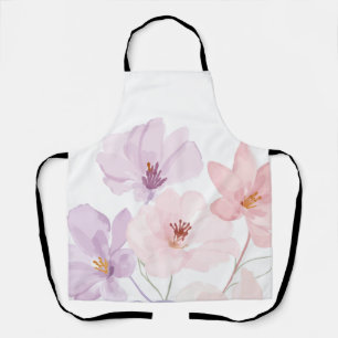 Delantal Arte floral en acuarela suave – Rosa pastel y lava