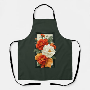 Delantal Arte floral naranja y blanco elegante  