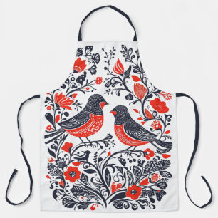 Delantal Arte folclórico escandinavo pájaros diseño de cort