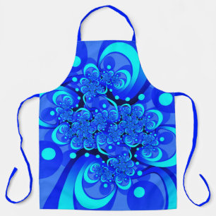 Delantal Arte fractal abstracto moderno tonos azules
