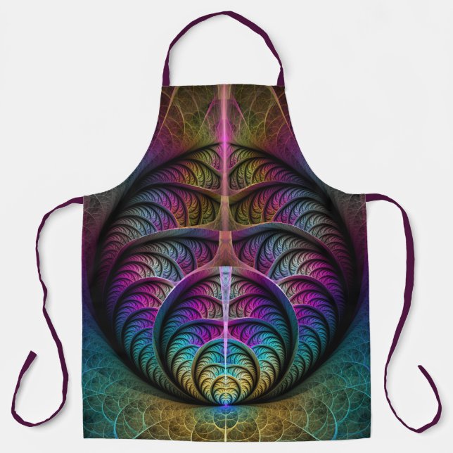 Delantal Arte fractal colorido con estampado trippy (Anverso)