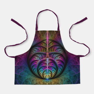 Delantal Arte fractal colorido con estampado trippy