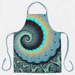 Delantal Arte fractal en espiral abstracto azul turquesa na