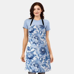 Delantal Arte Nouveau en porcelana azul botánico floral