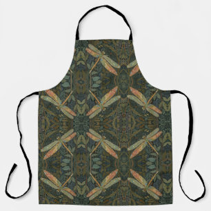 Delantal Arte nuevo vintage dragona verde dorada