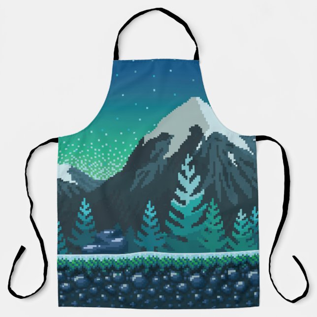 Delantal Arte Pixel: Noche de las montañas nevadas. (Anverso)