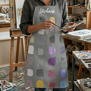 Delantal Artista de Acuarela Personalizada Gris