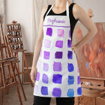 Delantal Artista de color morado personalizado Apron<br><div class="desc">Este delantal está decorado con un patrón de acuarelas en tonos violetas. Perfecto para un artista o alguien que disfruta pintando. Personalice esta plataforma con su nombre o monograma. Porque creamos nuestro trabajo artístico no encontrarás este diseño exacto de otros diseñadores. Acuarela original © Michele Davies.</div>