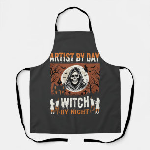 Delantal Artista de Halloween de Día Bruja de Noche Diseño