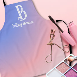 Delantal Artista moderno de maquillaje en monograma rosa az