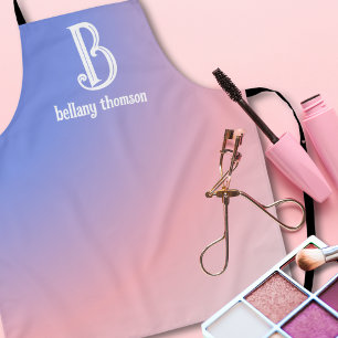 Delantal Artista moderno de maquillaje en monograma rosa az