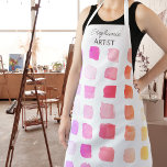 Delantal Artista rosa personalizado Apron<br><div class="desc">Este delantal está decorado con un patrón de muestras de color en tonos rosa, violeta, coral y amarillo. Perfecto para un artista o alguien que disfruta pintando. Personalice esta plataforma con su nombre o monograma. Porque creamos nuestra obra de arte no encontrarás este diseño exacto de otros diseñadores. Acuarela original...</div>