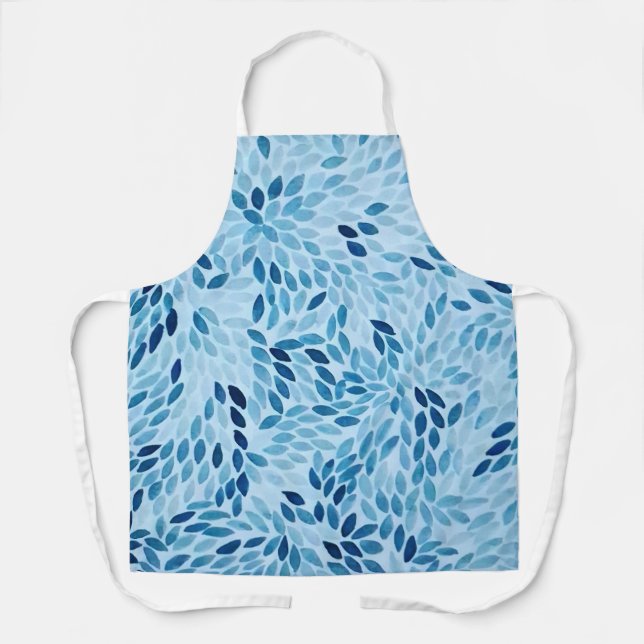 Delantal Artistic Blue Petals Watercolor Pattern (Anverso)