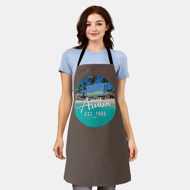 Delantal "Aruba Este. Playa Con Bandera De 1986" (Gastado)