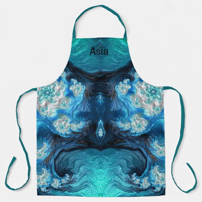 Delantal ASIA ~ ABSTRACTO FRACTAL Blue Aqua White ~ (Anverso)