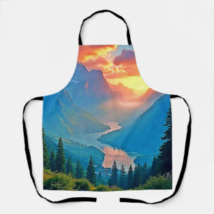 Delantal Atardecer en la Montaña: Arte de Paz del Valle Dor