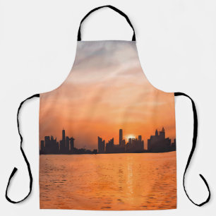 Delantal Atardecer sobre una ciudad costera - acuarela