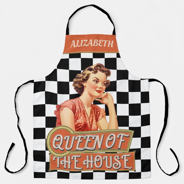 Delantal Atractivo retro personalizado Reina de la casa (Anverso)