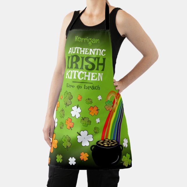 Delantal Auténtica cocina irlandesa con tu nombre en VERDE (in situ)