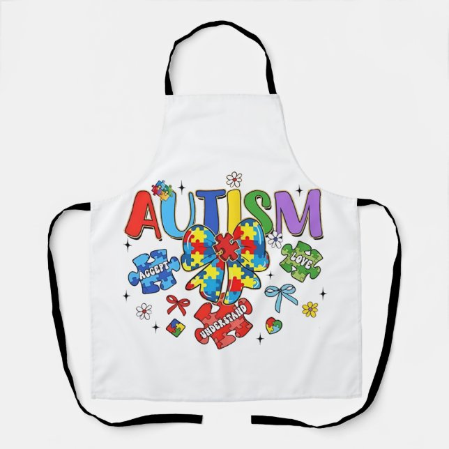 Delantal Autismo Conciencia Bow Coquette Puzzle Piece Neuro (Anverso)