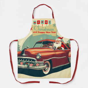 Delantal Auto rojo vintage y Santa