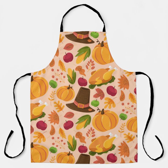 Delantal Autumn seamless pattern, cute fall cartoon texture (Anverso)