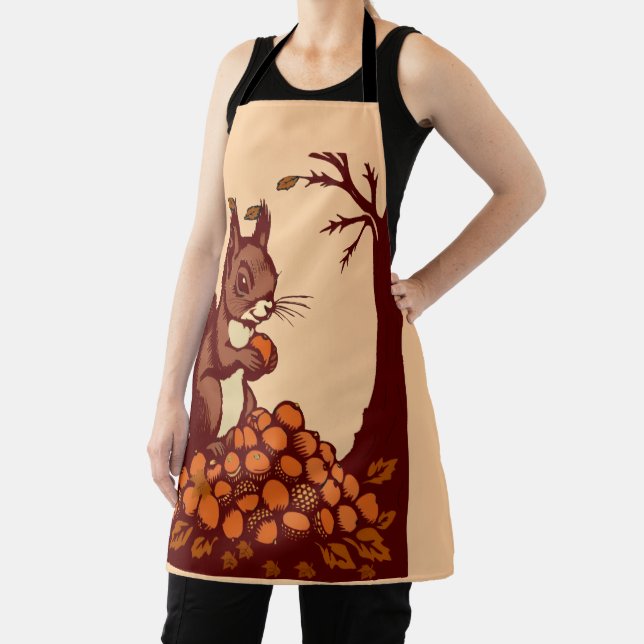 Delantal 🐿️ Autumn Squirrel All-Over Print Apron - Peach (in situ)