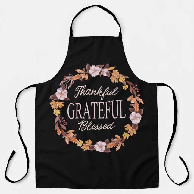 Delantal Autumn Wreath Agradecidos Bienaventurados (Anverso)