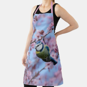 Delantal Ave azul en flores japonesas de cerezo rosa