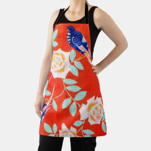 Delantal Ave azul y Rosa, diseño japonés vintage