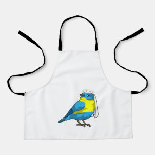 Delantal Ave como novia con guirnalda de flores