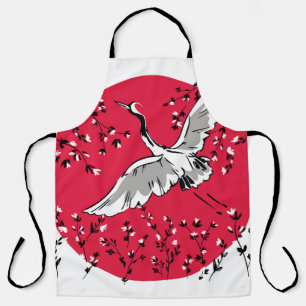 Delantal Ave Crane dibujado a mano, pájaro de ilustracion g